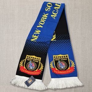NY Soccer Referee Academy 5th Anniversary Scarf Blue Black Fringe Acrylic NWT